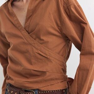 NWOT Free People Brown Wrap Shirt (never worn!!)